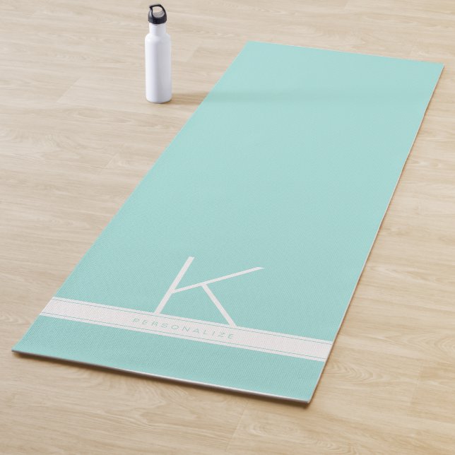 Aquamarin Blue Turquoise Modern Simple Monogram Na Yogamatte (Beispiel)