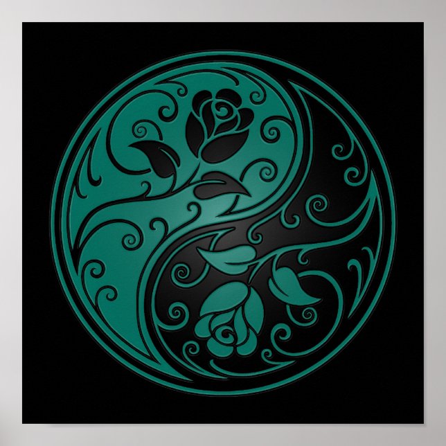 Aquamarin Blue und Black Yin Yang Rose Poster (Vorne)