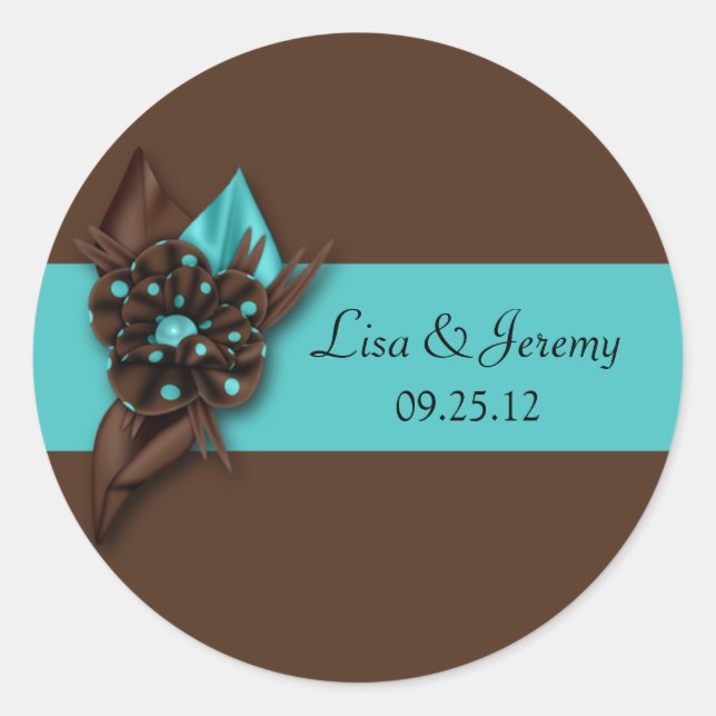 Aquamarin Blue und Brown Save the Date Sti Runder Aufkleber (Vorderseite)