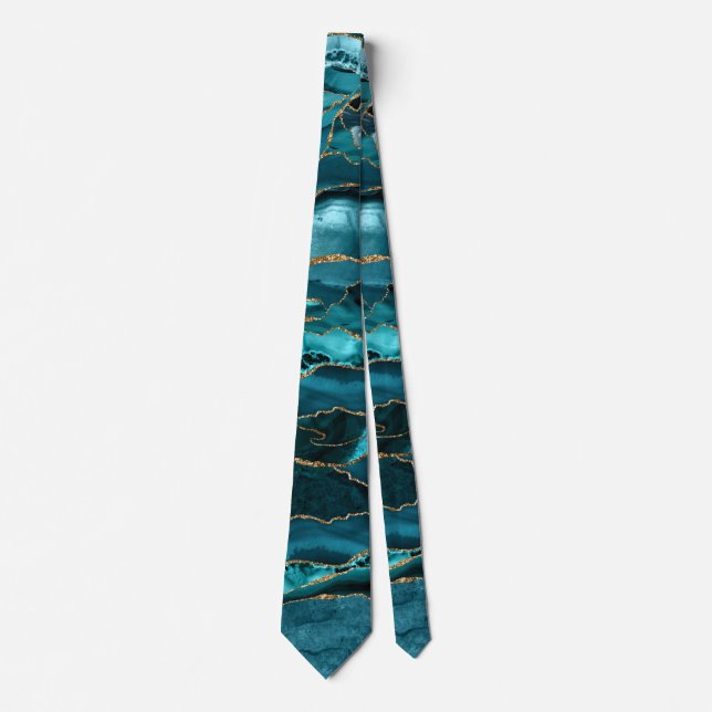Aquamarin Blue und Gold Glitzer Agate Krawatte (Vorderseite)