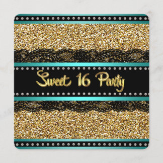 Aquamarin Blue und Gold Sweet 16 Geburtstagsparty Einladung
