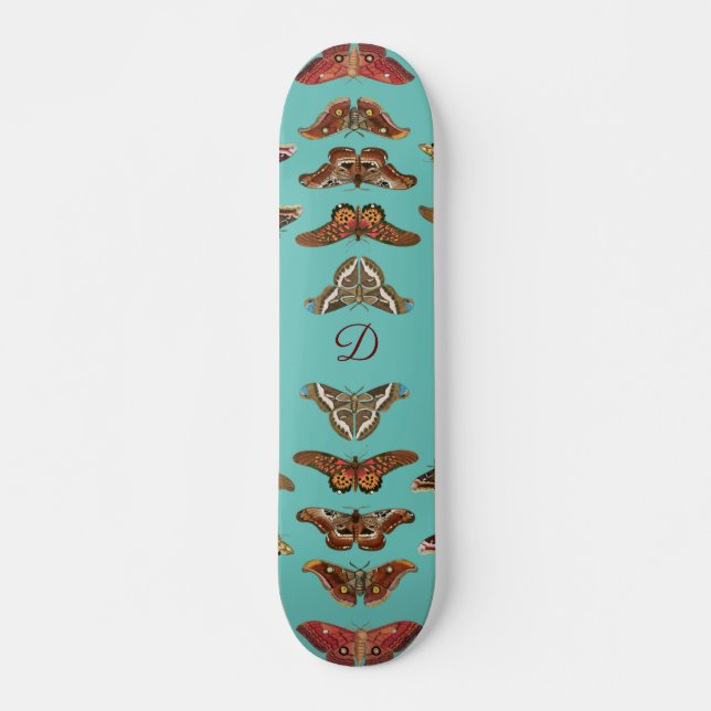 Aquamarin Blue Vintag Butterfly Monogram Skateboar Skateboard (Vorne)