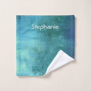 Aquamarin Blue Water Abstrakt Shiny Mit Monogramm Waschlappen