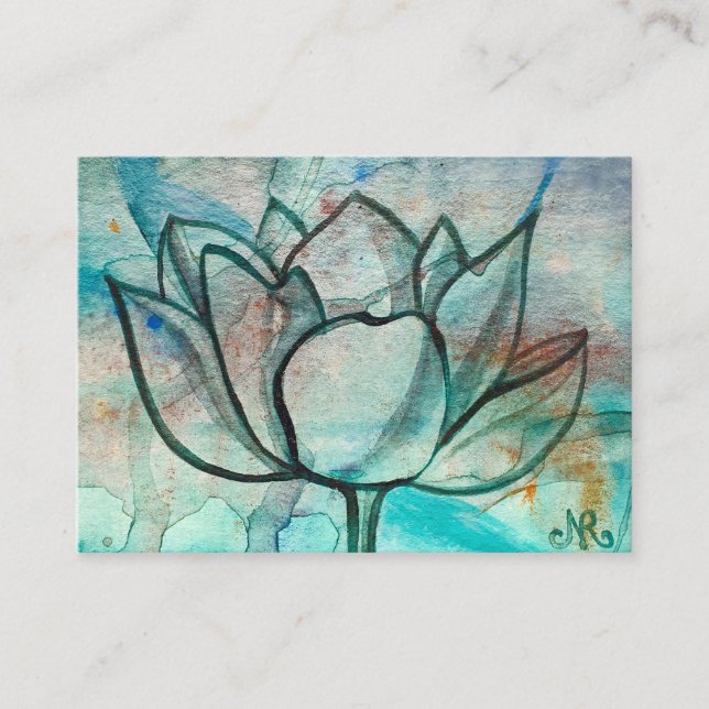 Aquamarin Blue Watercolor Blume Elegante Künstleri Visitenkarte (Vorderseite)