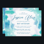 Aquamarin Blue Watercolor Gefärbte Krawatte Bat Mi Einladung<br><div class="desc">Eine aquamarine blaue und grüne Wasserfarbe mit einer Touch von lila,  mit bearbeitbarem Text und optionalem Backer.</div>