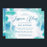 Aquamarin Blue Watercolor Gefärbte Krawatte Bat Mi Einladung<br><div class="desc">Eine aquamarine blaue und grüne Wasserfarbe mit einer Touch von lila,  mit bearbeitbarem Text und optionalem Backer.</div>