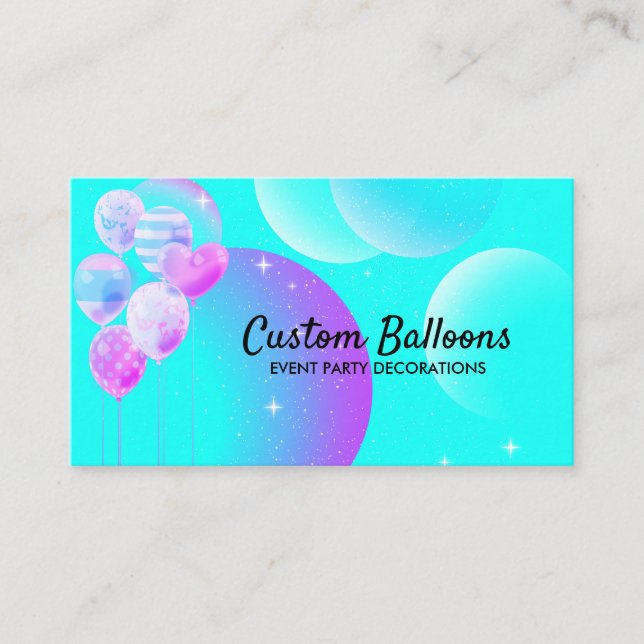 Aquamarin Blue Watercolor Party Balloons Visitenkarte (Vorderseite)