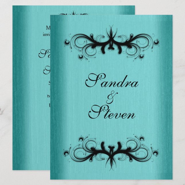 Aquamarin Blue Wedding Einladung (Vorne/Hinten)