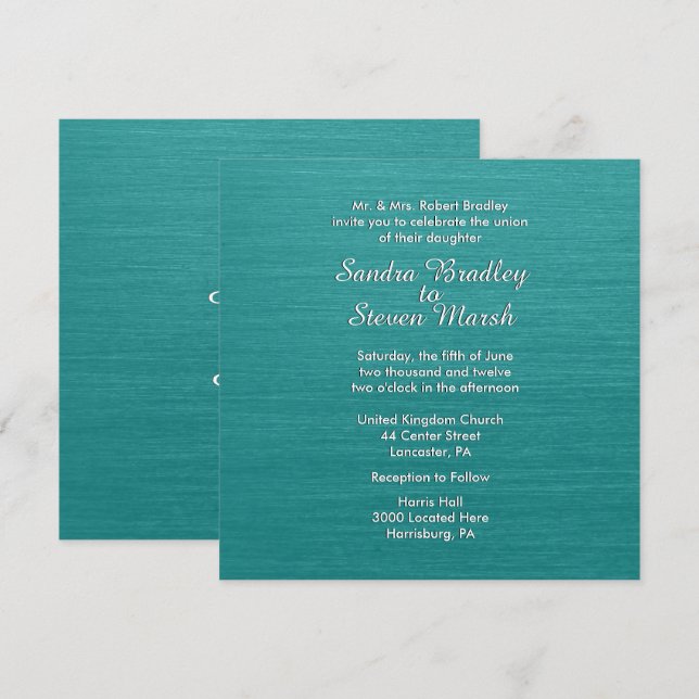 Aquamarin Blue Wedding Einladung (Vorne/Hinten)