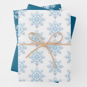 Aquamarin Blue White Christmas Snowflakes Geschenkpapier Set