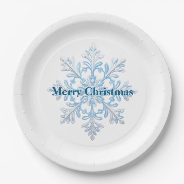 Aquamarin Blue White Christmas Snowflakes Pappteller (Vorderseite)