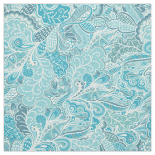 Aquamarin Blue White Elegante Paisley Pattern Stoff