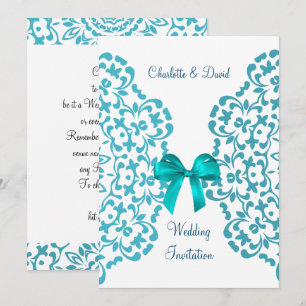 Aquamarin Blue White Elegany Lace Hochzeit Einladung