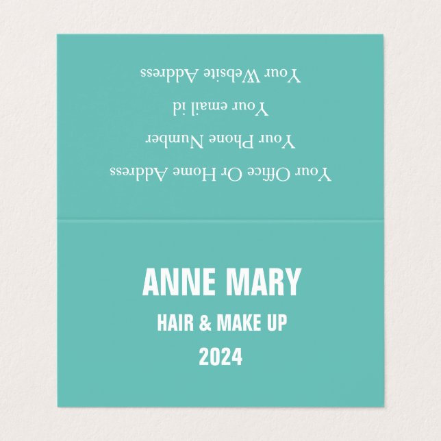 Aquamarin Blue White Hair Salon Makeup Modern 2024 Visitenkarten (Außenseite Aufgefaltet)