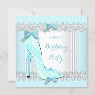 Aquamarin Blue White Polka Dot High Heel Geburtsta Einladung