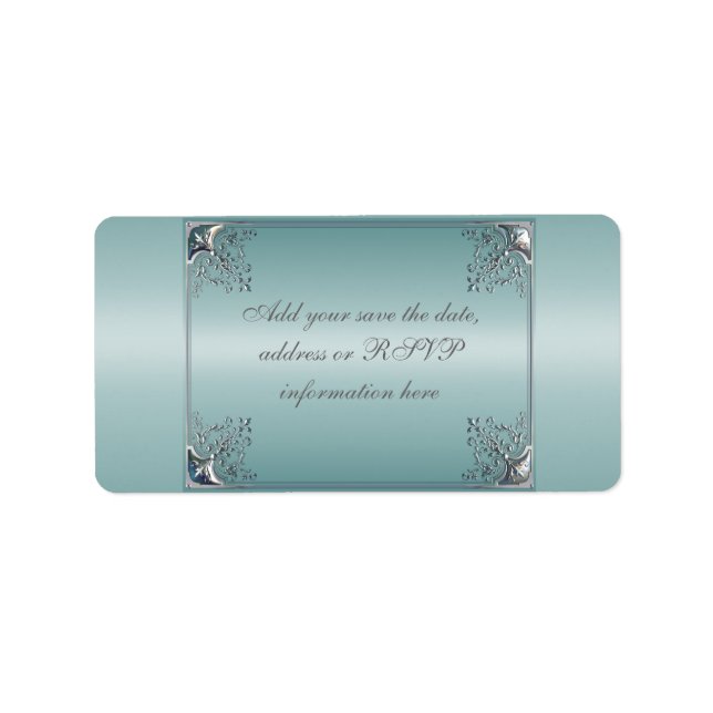Aquamarin Blue White Wedding Einladungen Adressaufkleber (Vorne)