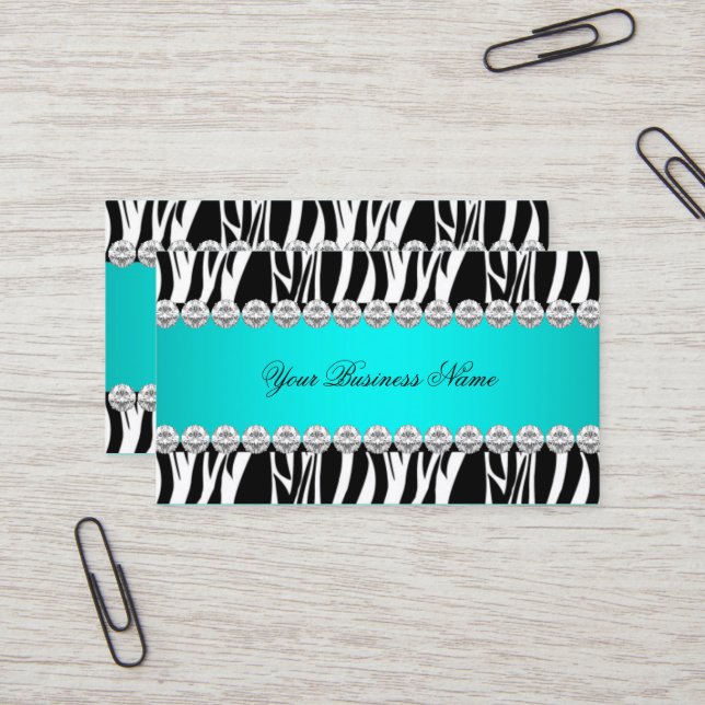 Aquamarin Blue Wild Zebra Black Diamond Look Image Visitenkarte (Vorderseite/Rückseite Beispiel)