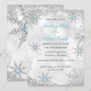Aquamarin Blue Winter Wonderland Birthday Party Einladung