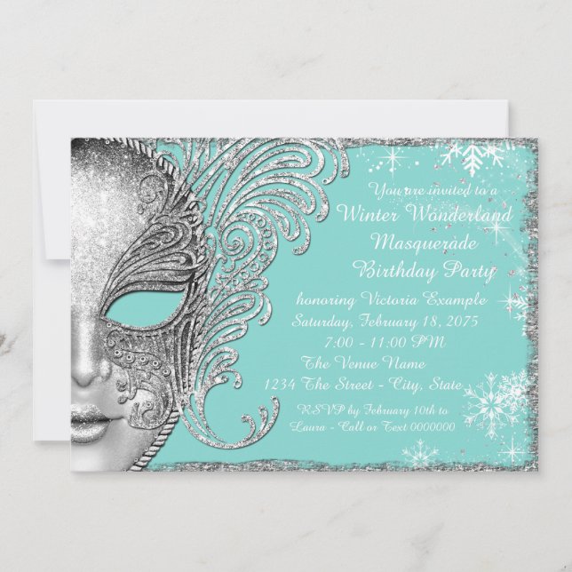 Aquamarin Blue Winter Wonderland Birthday Party Einladung (Vorderseite)