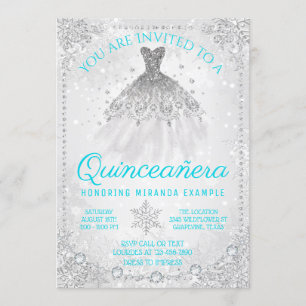 Aquamarin Blue Winter Wonderland Quinceanera Einladung