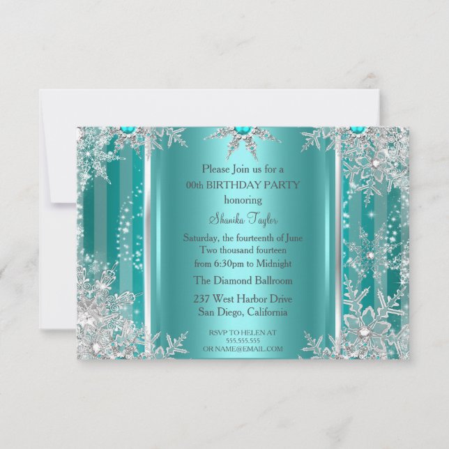 Aquamarin Blue Winter Wonderland Snowflake Silver  RSVP Karte (Vorderseite)