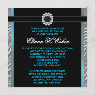 Aquamarin Blue Zebra Bat Mitzvah Einladung