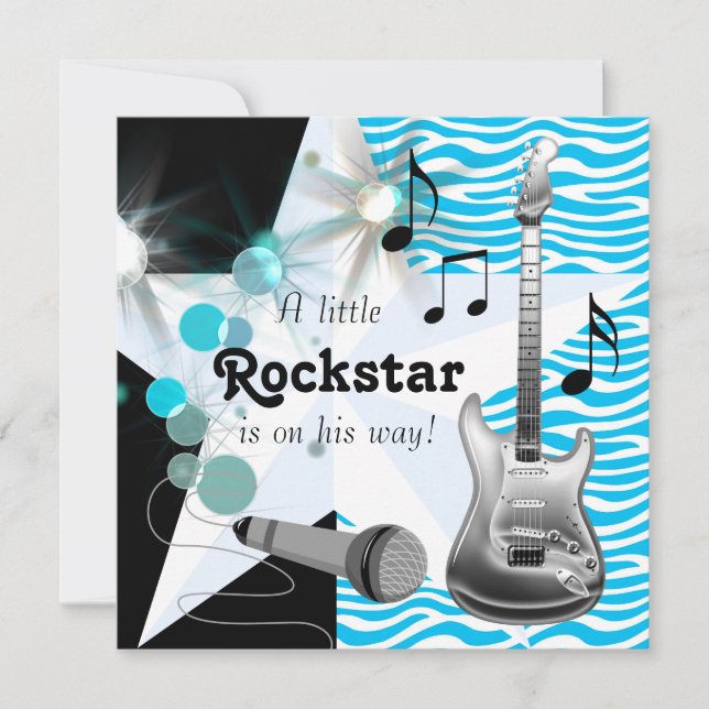 Aquamarin Blue Zebra Rock Star Babydusche Einladung (Vorderseite)