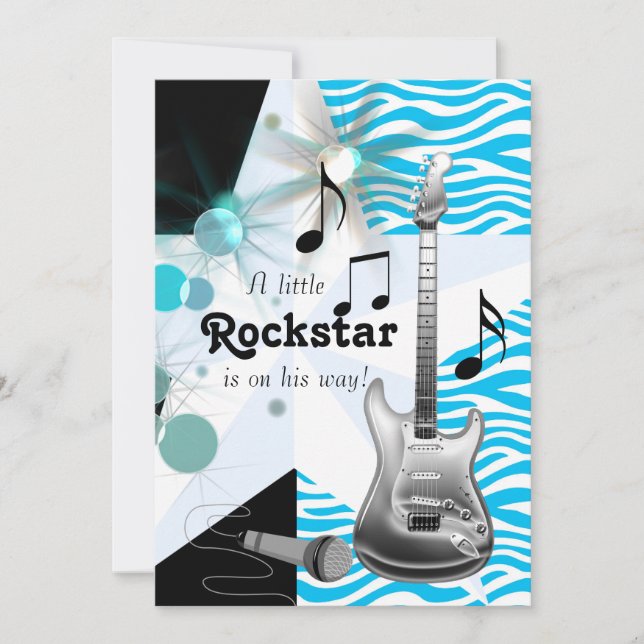 Aquamarin Blue Zebra Rock Star Babydusche Einladung (Vorderseite)