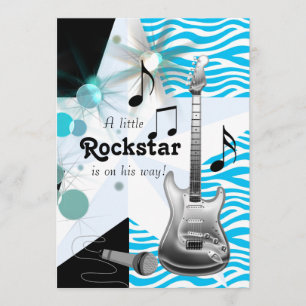 Aquamarin Blue Zebra Rock Star Babydusche Einladung