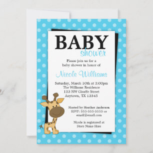 Aquamarin BluePolka Dot Giraffe Babydusche Einladu Einladung