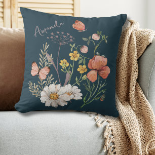 Aquamarin Boho Wildblume Throw Kissen