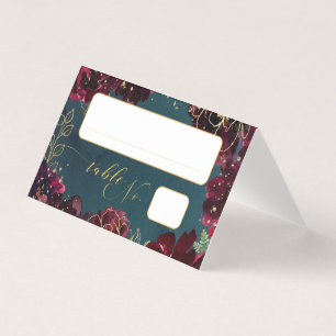 Aquamarin Bordeaux Jewel Tone Wedding Platzkarte 2 Visitenkarten
