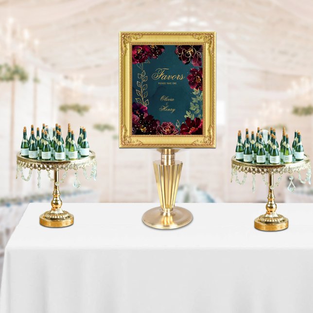 Aquamarin Bordeaux Jewel Tone Wedding Signs Matte Poster (Teal Bordeaux Jewel Tone Wedding Signs Matte. Text is editable to change signage for your purposes.)