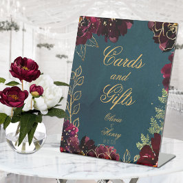 Aquamarin Bordeaux Jewel Tones Wedding Sockelschild