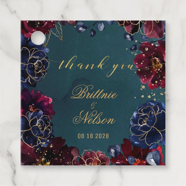 Aquamarin Bordeaux Sapphire Jewel Tones Wedding Geschenkanhänger (Vorderseite)