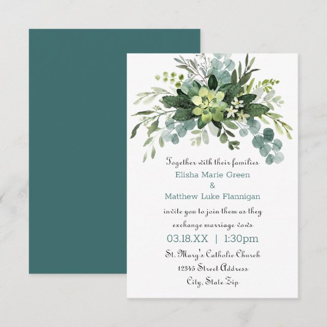 Aquamarin Bouquet - 3x5 Einladung zur Hochzeit (Vorne/Hinten)