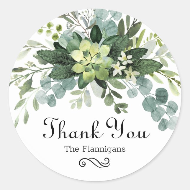 Aquamarin Bouquet Vielen Dank - Circle Sticker (Vorderseite)
