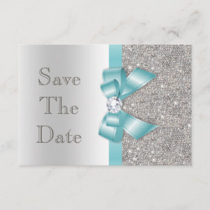 Aquamarin Bow Diamonds Silver Save the Date Babydu