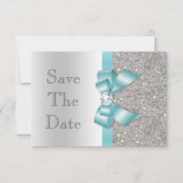Aquamarin Bow Diamonds Silver Save the Date Babydu