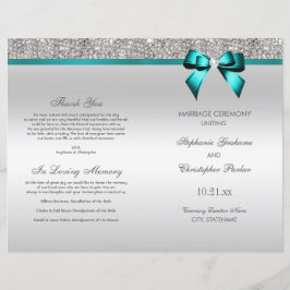 Aquamarin Bow Silver Sequins Hochzeitsprogramm