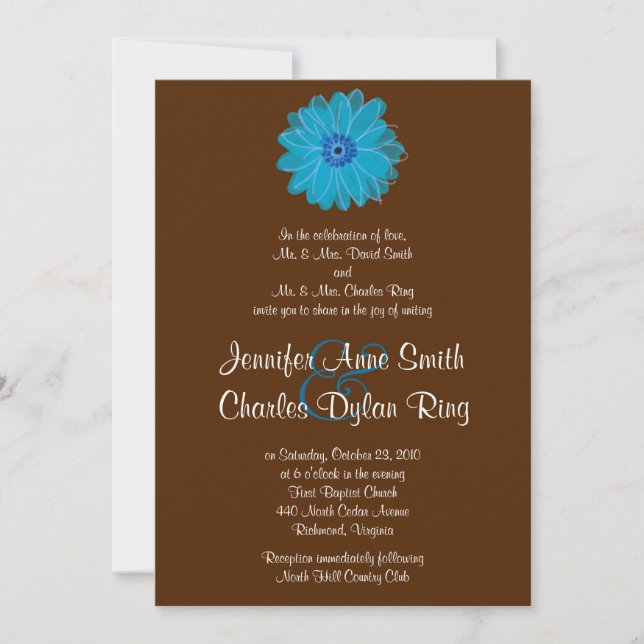 Aquamarin & Braun Gerber Daisy Hochzeit Einladung (Vorderseite)