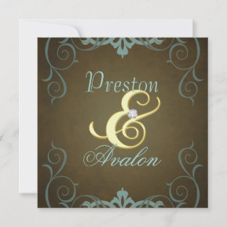 Aquamarin- & Brauner Textur-Gold-Scroll-Einladung Einladung