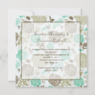 Aquamarin Brown Tan Olive Floral Abstrakt Post Wed Einladung