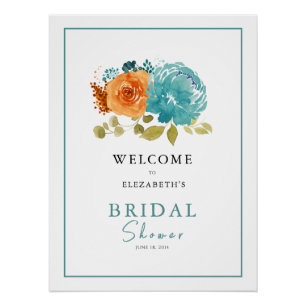 Aquamarin Burnt Orange Brautparty Hochzeit Willkom Poster