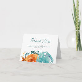 Aquamarin Burnt Orange Fall Floral Vielen Dank Dankeskarte