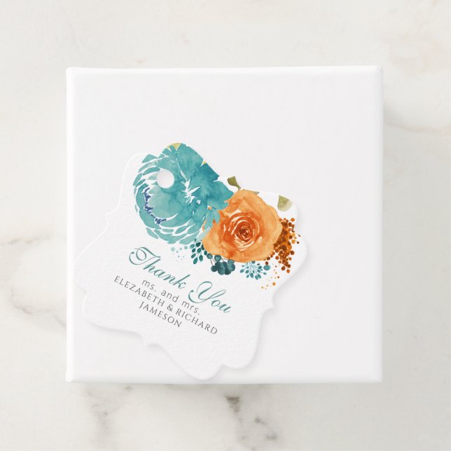 Aquamarin Burnt Orange Fall Floral Wedding Vielen  Geschenkanhänger (Beispiel)