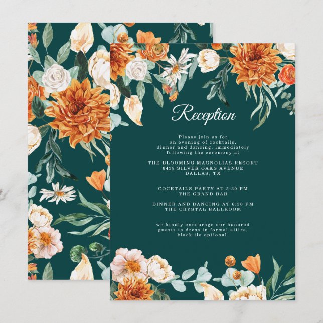 Aquamarin Burnt Orange Rustic Hochzeit im Herbst E Begleitkarte (Vorne/Hinten)