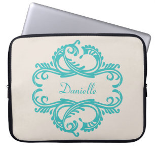 Aquamarin-Chic Damask Laptop-Sieb Laptopschutzhülle