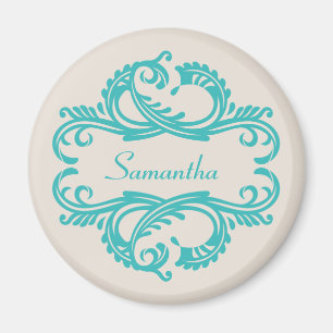 Aquamarin Chic Damask Magnet