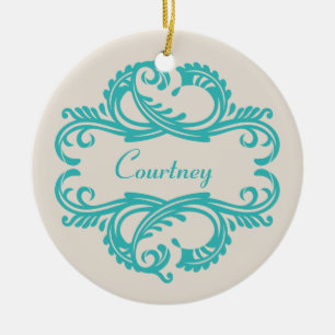 Aquamarin Chic Damask Ornament